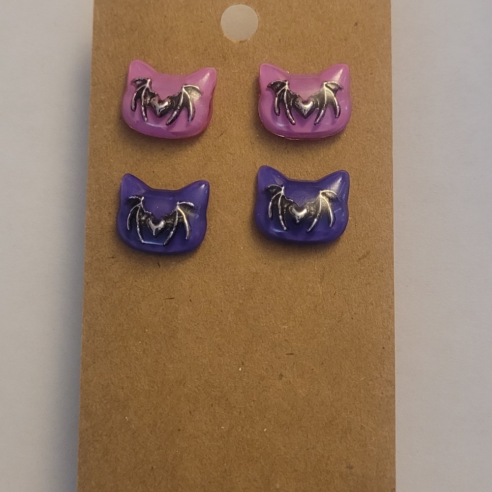 Purple and Pink Cat Ear Stud Earrings